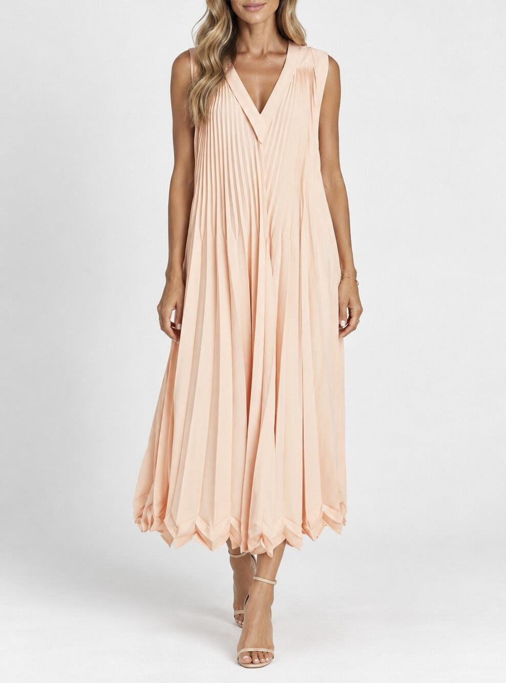 3.1 Phillip Lim Women's Dress Size Small Peach Pleated V Neck Maxi Tiered NWT